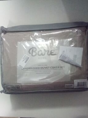Bare Home Sandwashed Duvet Cover Set King Calif King NWT $79.99 Taupe